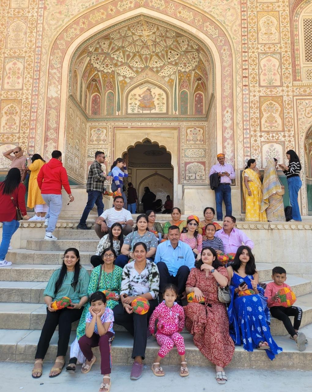 Family group visiting a heritage palace