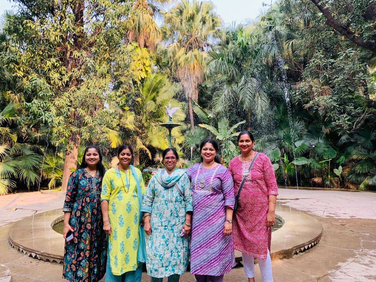 Travelers enjoying a garden stop
